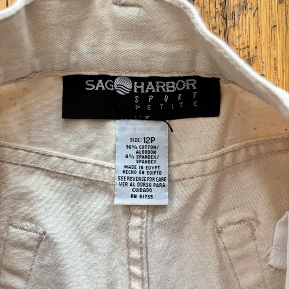 Vintage Sag Harbor cream off white high waist elastic waist cotton flax pants - Picture 5 of 5